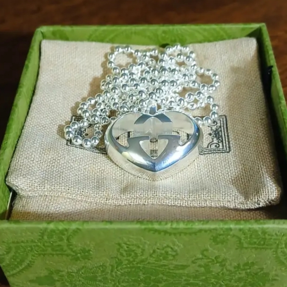 Gucci Silver Heart Logo Pendant Necklace